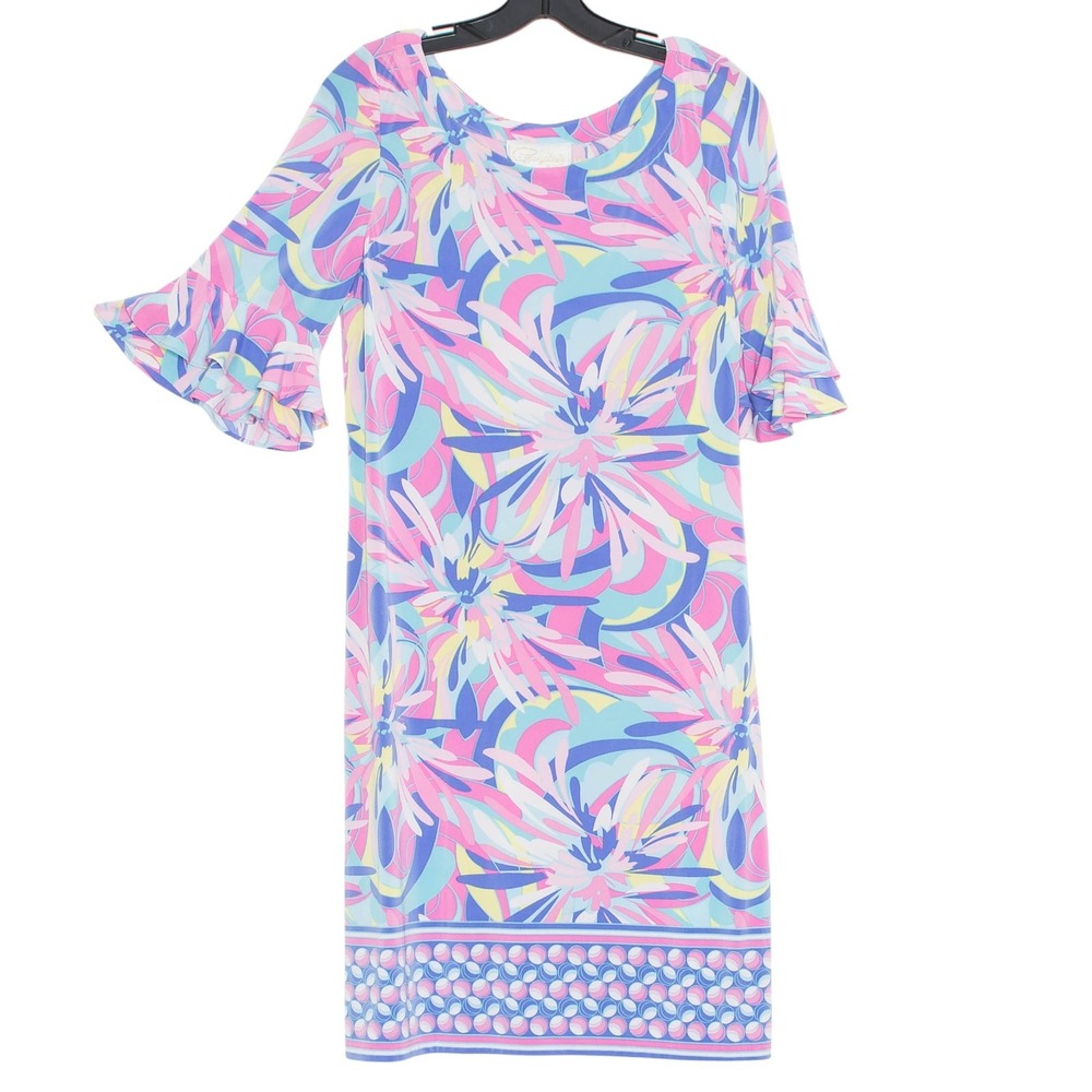 Pappagallo Dress Bell Sleeve Coastal Preppy Tropical Retro Bright Bold Medium